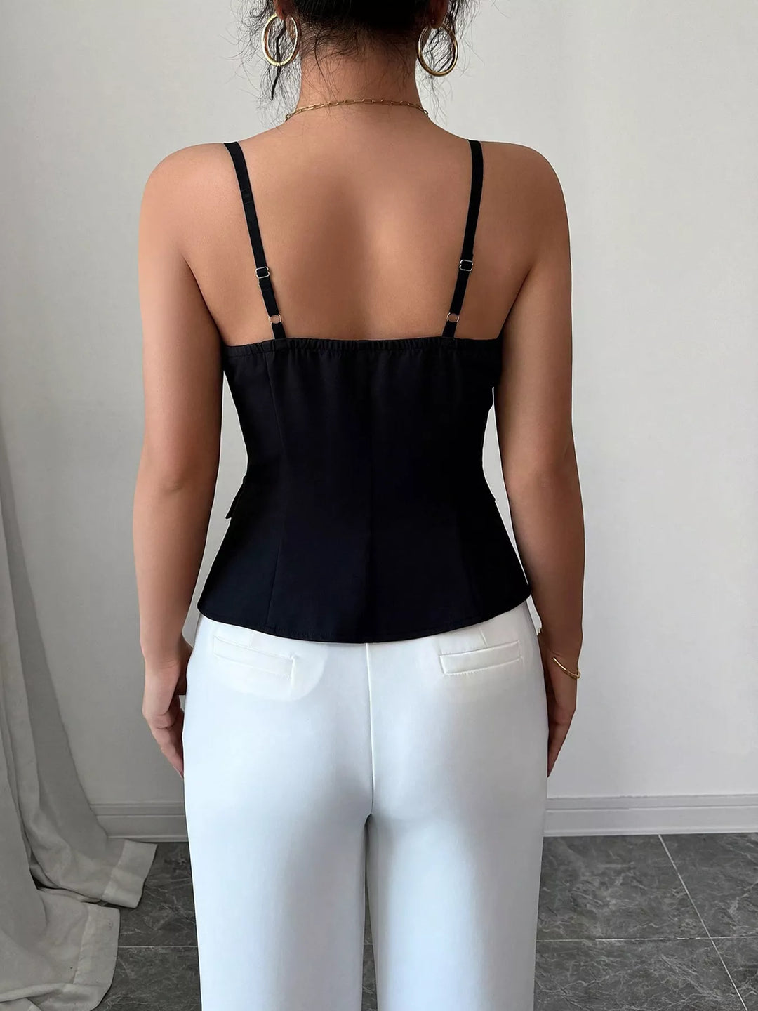 Structured button-front cami top with asymmetric hem