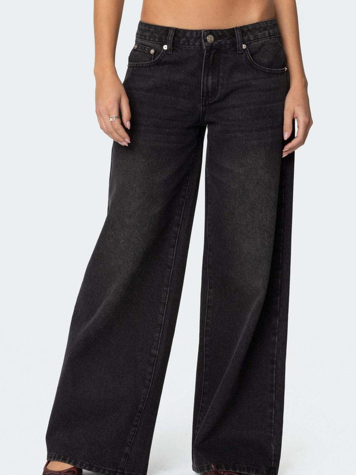 Vintage wash wide-leg jeans with whiskered fading