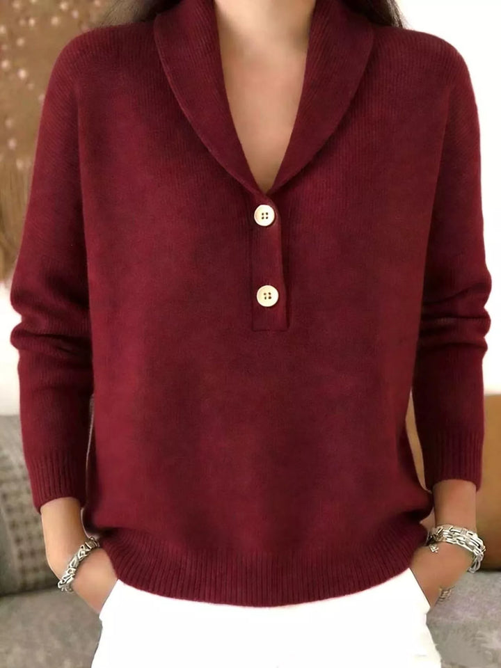 Burgundy Shawl collar button placket pullover sweater