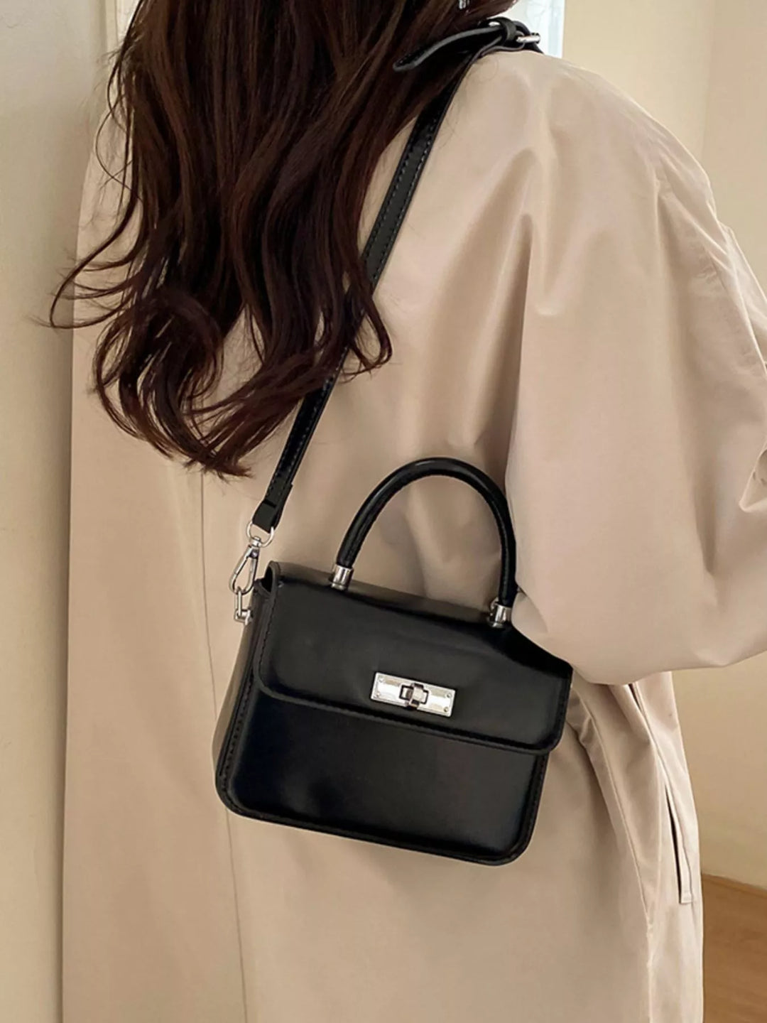 Mini top-handle crossbody bag with silver twist lock