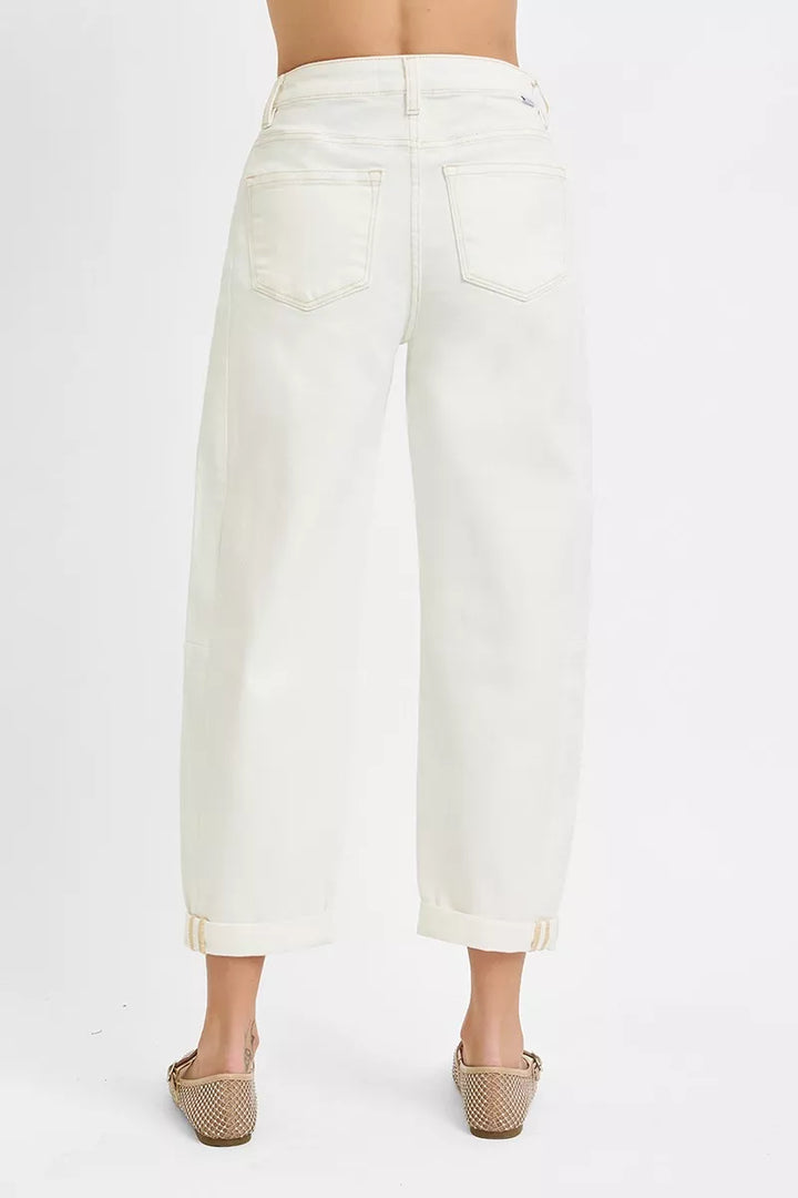 High-rise barrel-leg cropped jeans with rolled cuffs