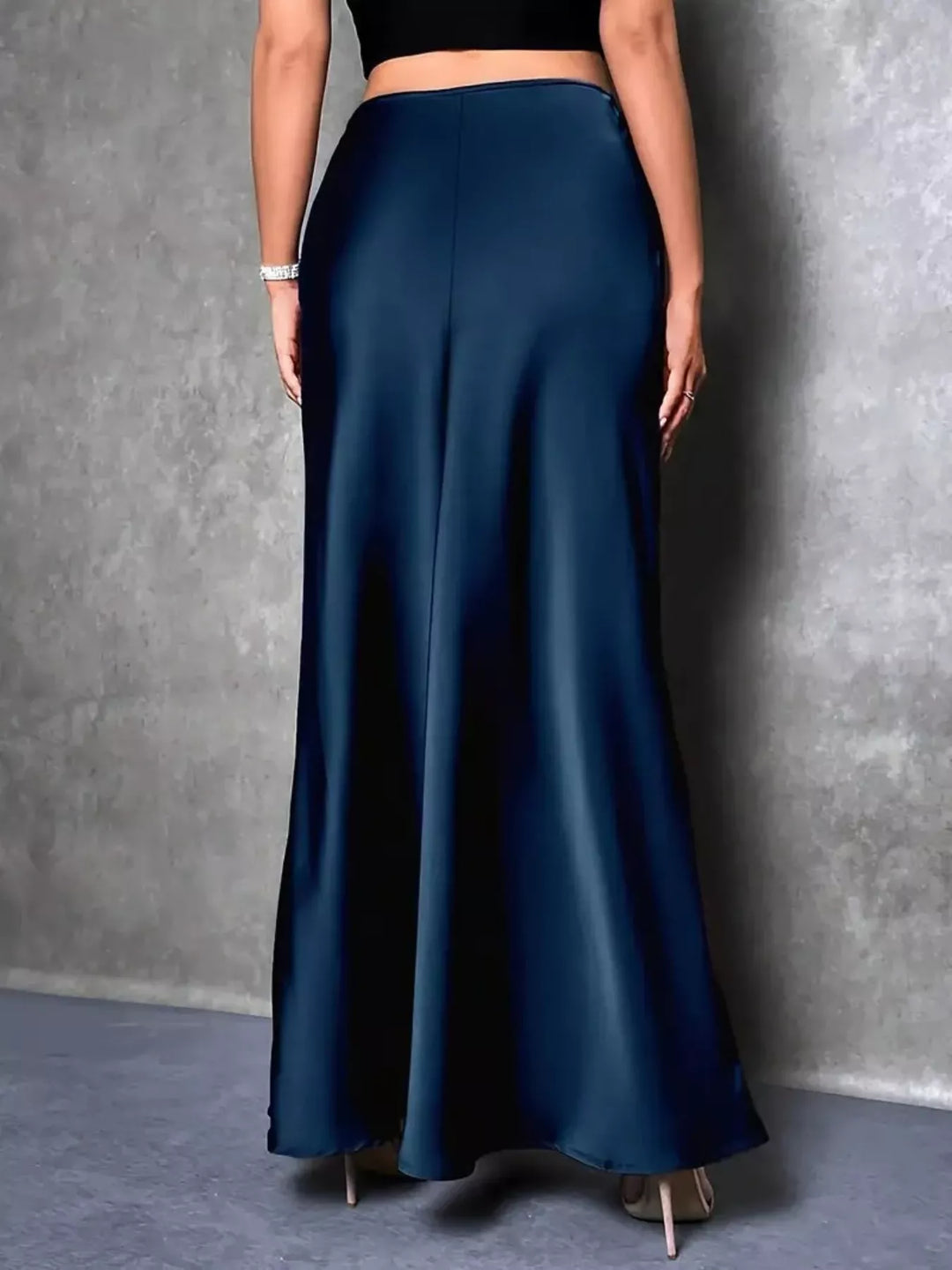 High-waist satin maxi skirt with side slit
