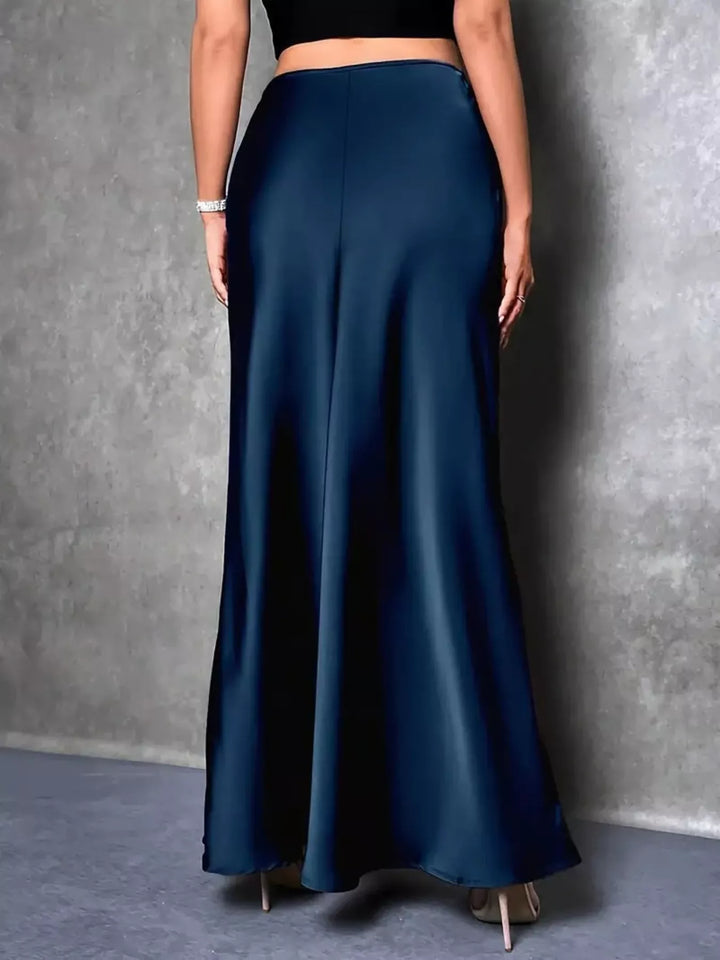 High-waist satin maxi skirt with side slit