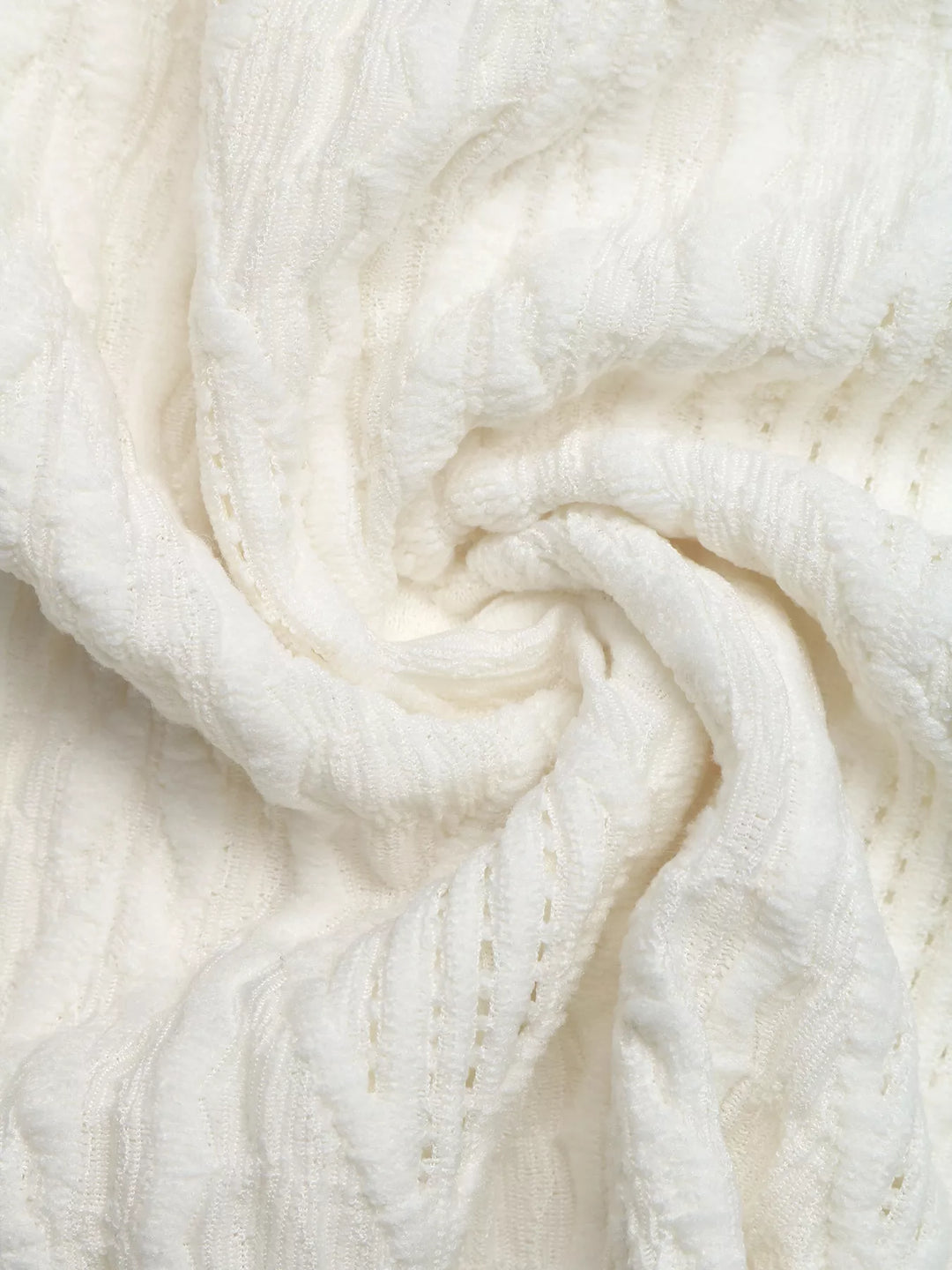 Openwork cable-knit top with ruffle cap sleeves