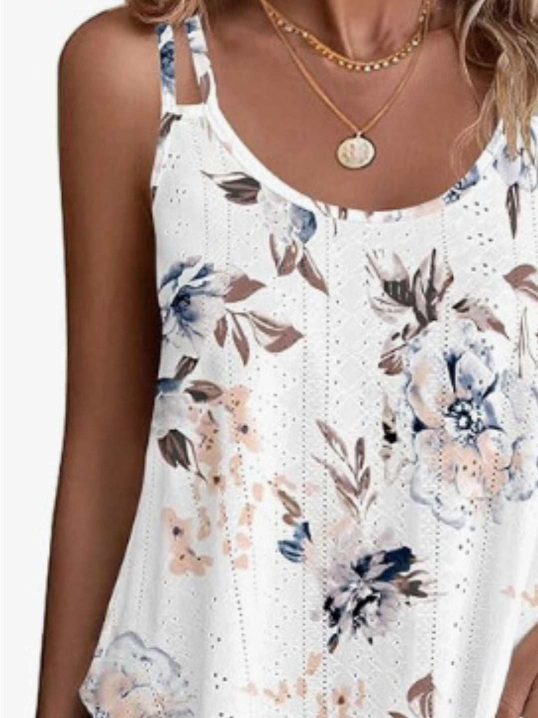 Floral eyelet double strap swing cami top