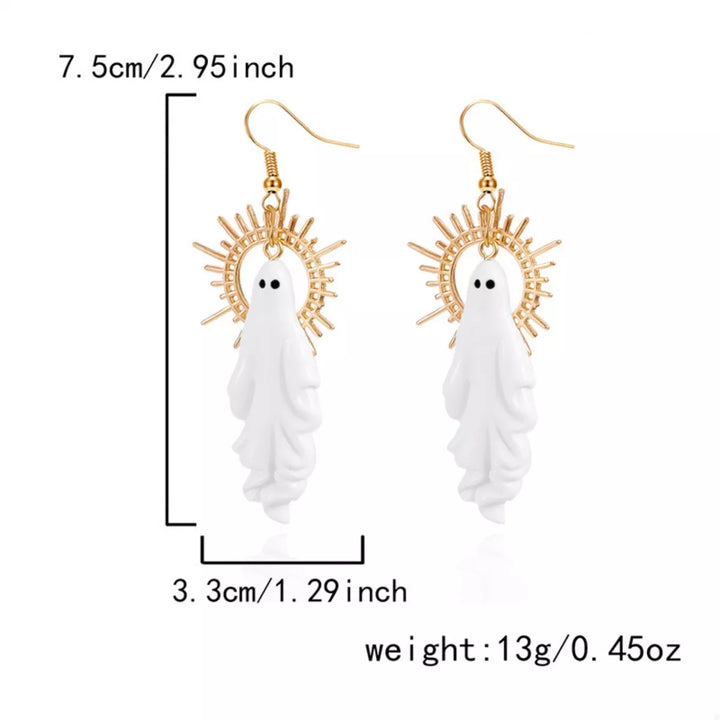 Halloween ghost drop earrings with sunburst halo