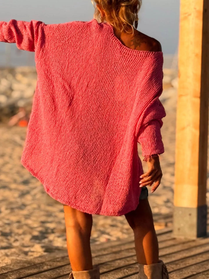 Heart motif V-neck dropped-shoulder knit sweater