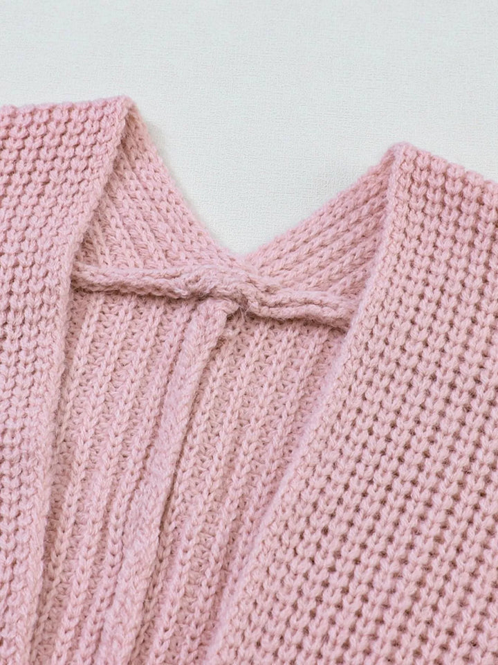 Chunky knit open front cardigan with patch pockets