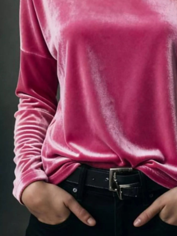 Velvet long sleeve boat neck top with dropped shoulders