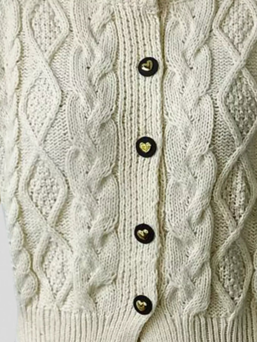 Cable knit button-up cardigan with contrast trim