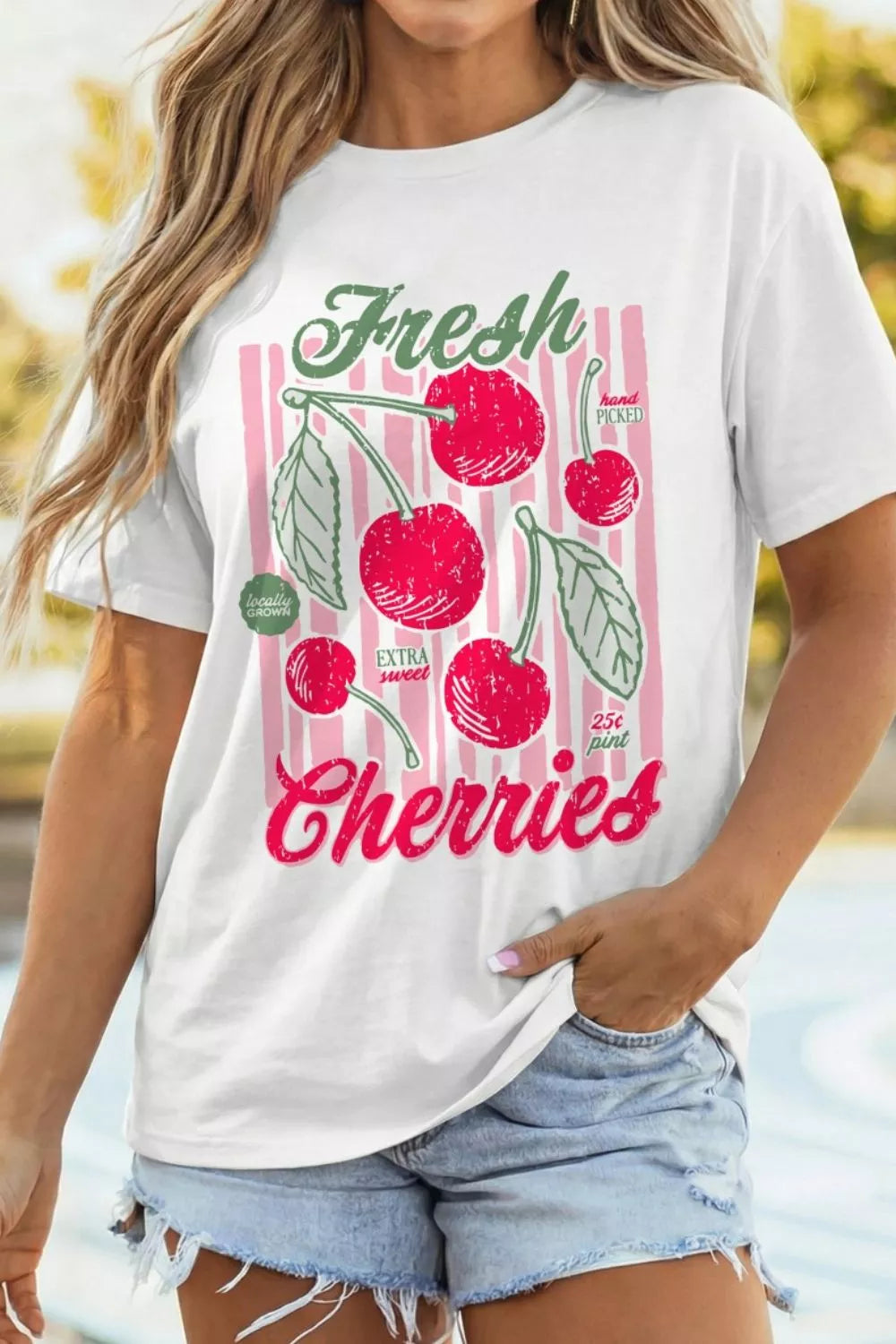 Fresh Cherries retro graphic oversized crew neck tee