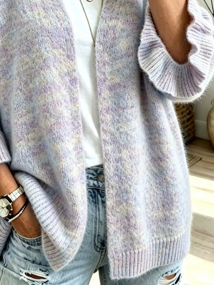 Ruffle bell sleeve open-front knit cardigan
