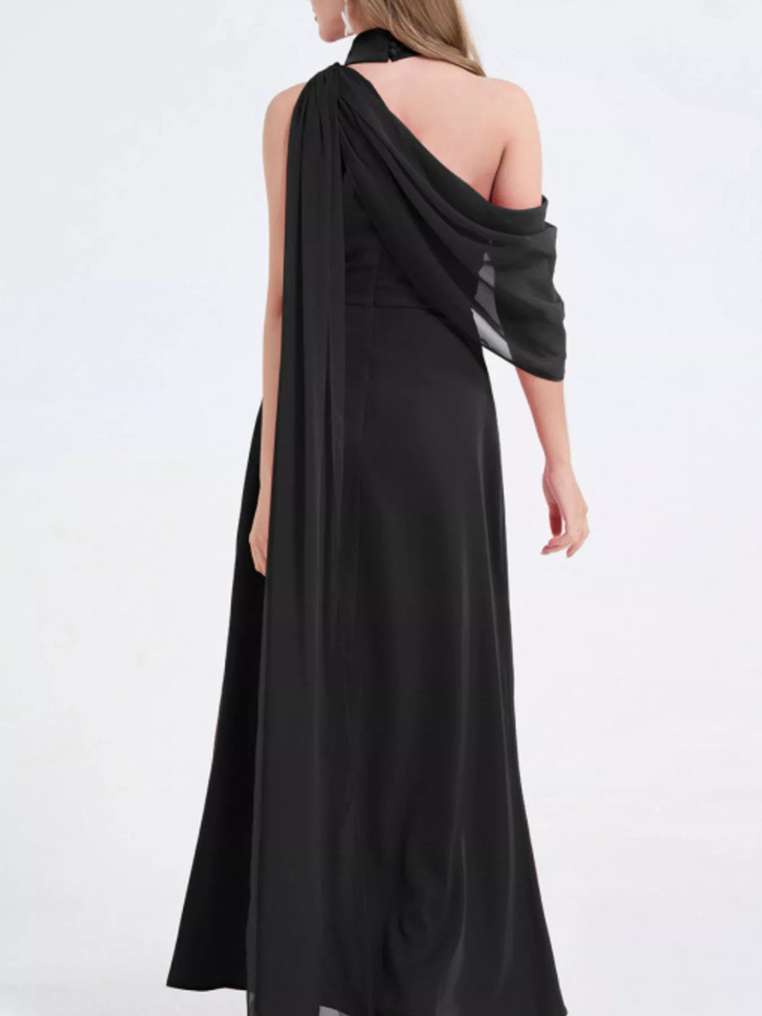 Asymmetric one-shoulder maxi dress with high thigh slit