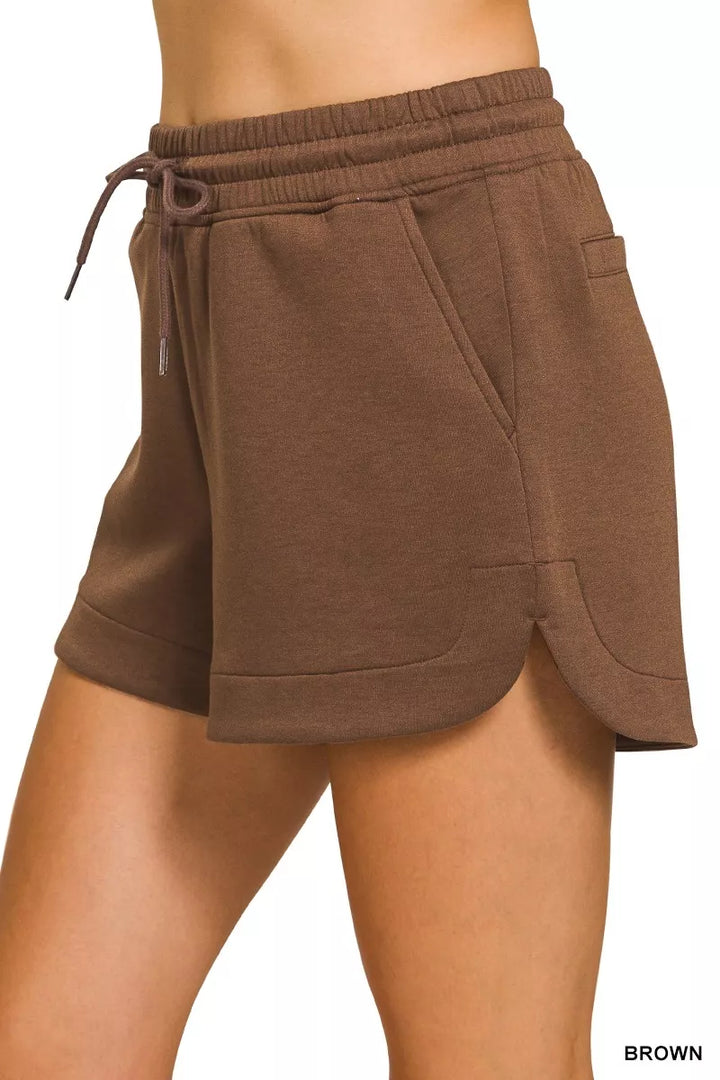 Scuba knit drawstring shorts with side pockets