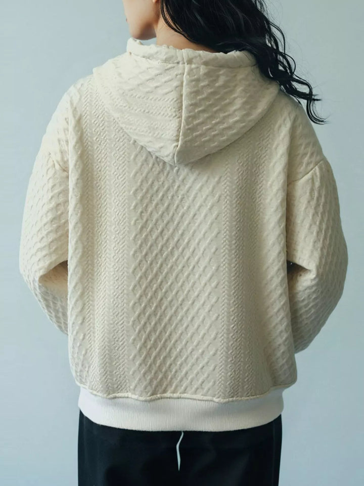 Textured diamond-knit zip-up hoodie with drawstring hood