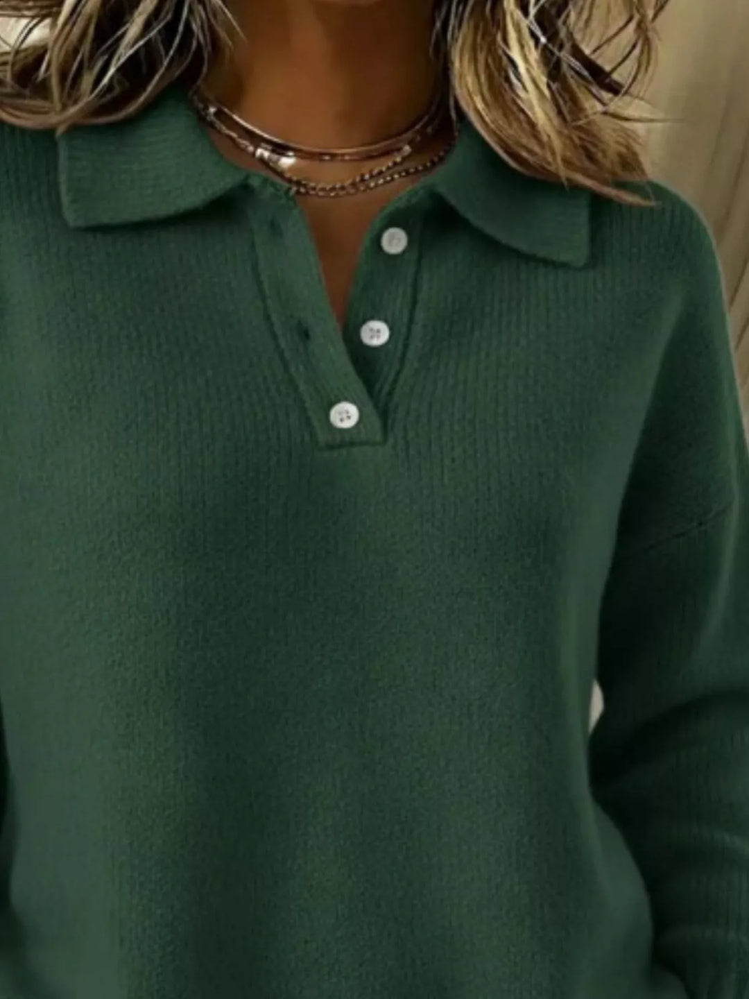 Half-button collar drop-shoulder pullover sweater