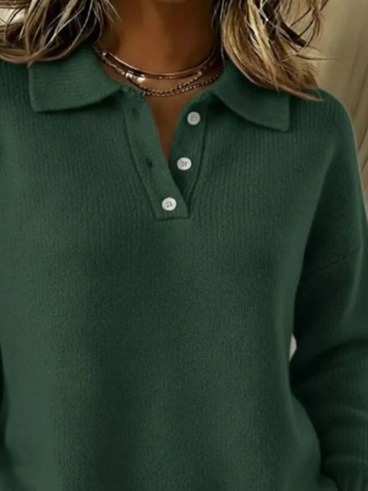 Half-button collar drop-shoulder pullover sweater