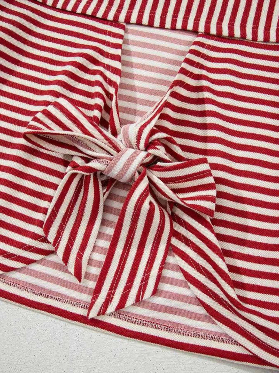 Striped oversized tee with back bow tie and keyhole cutout