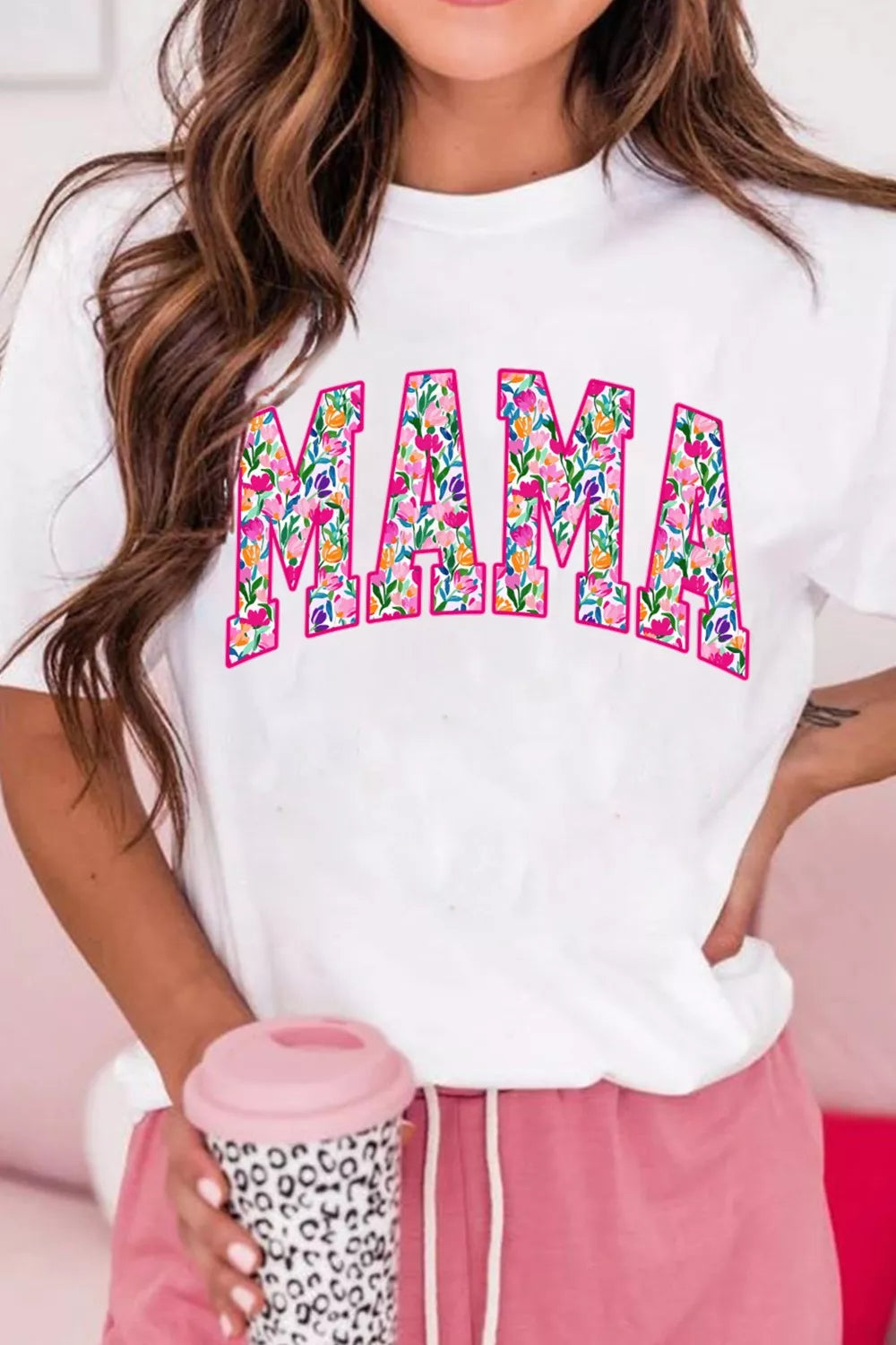 Floral MAMA graphic short sleeve crew neck tee
