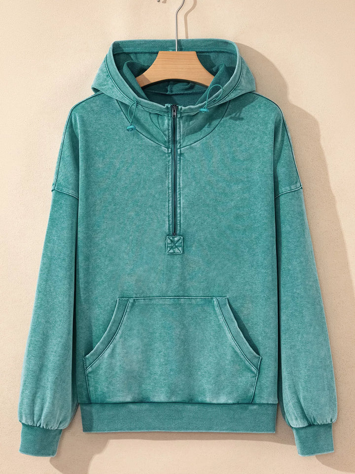 Mineral wash half-zip pullover with kangaroo pocket