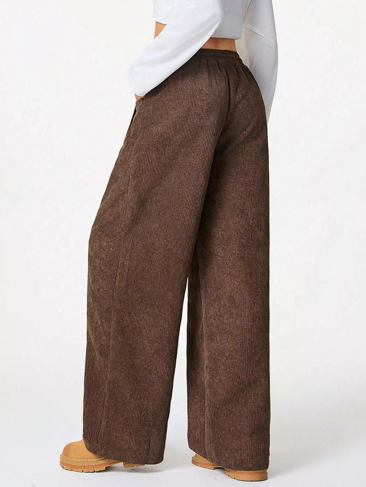 Corduroy wide-leg pants with drawstring waist and pockets