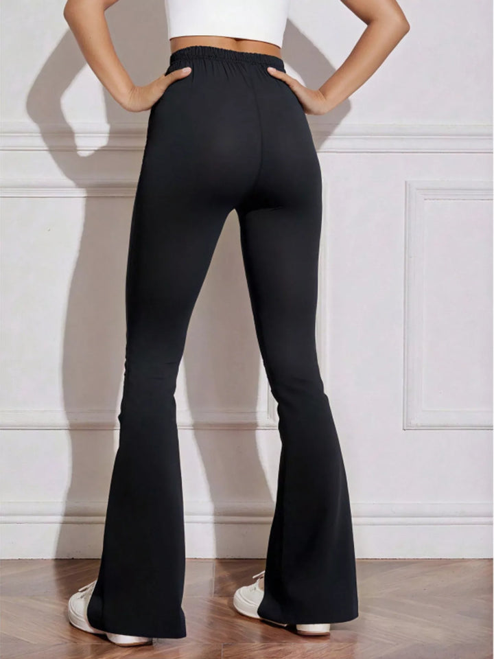 High-rise flare active pants with embroidered bow