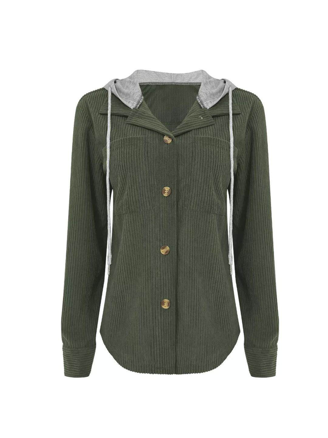 Ribbed corduroy hooded jacket with drawstring and pockets