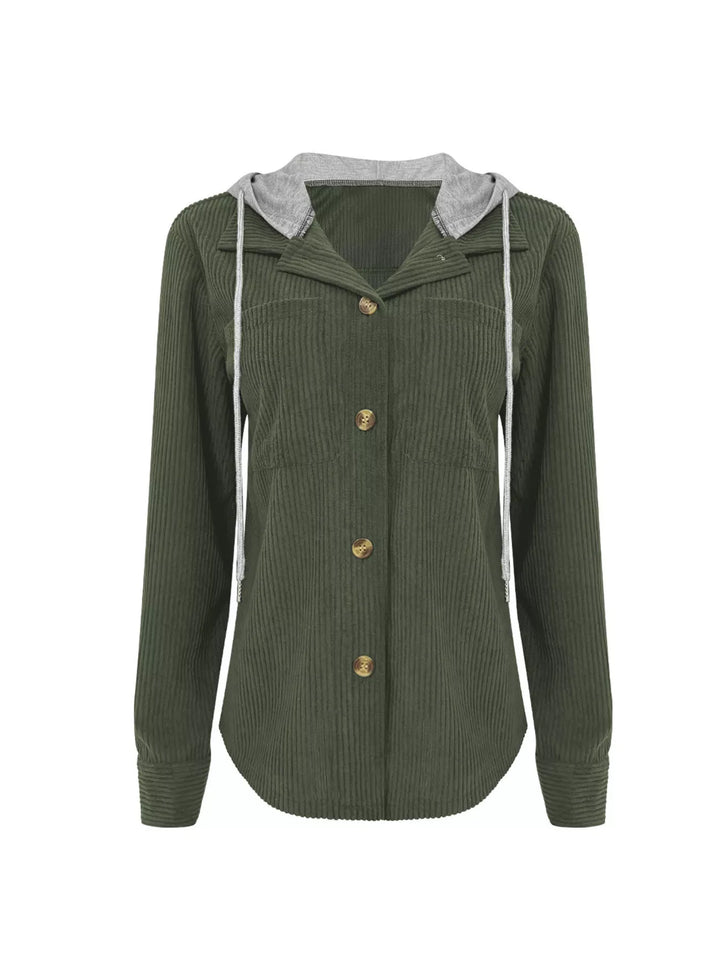 Ribbed corduroy hooded jacket with drawstring and pockets