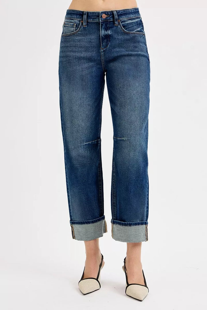 High-rise slouchy barrel cuffed crop jeans