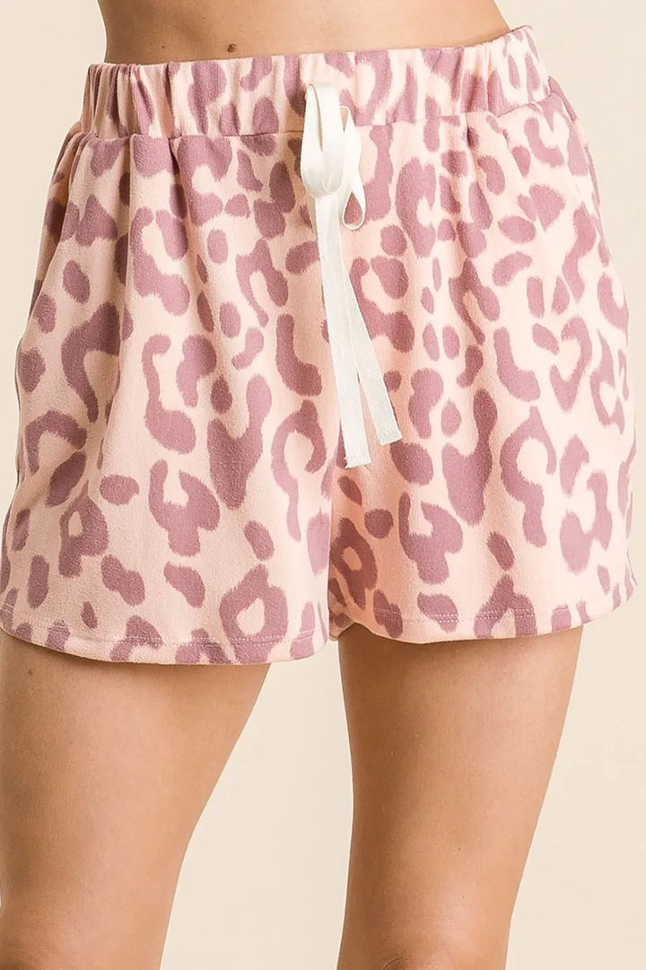 Leopard print drawstring shorts with side pockets