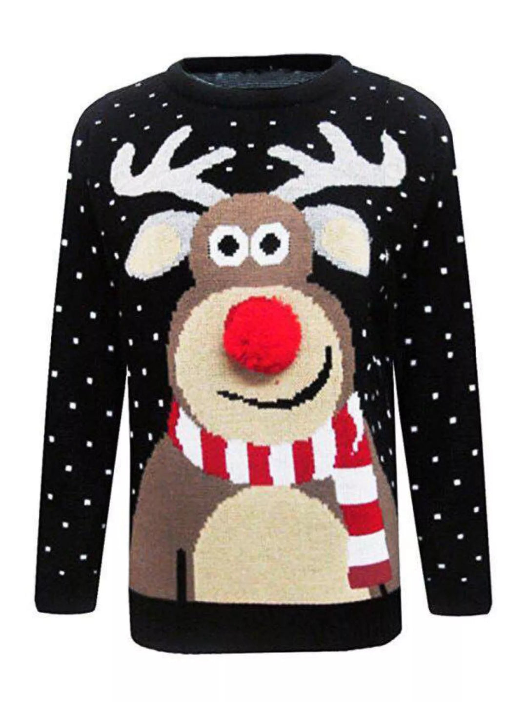 Reindeer graphic knit Christmas sweater with pom-pom nose