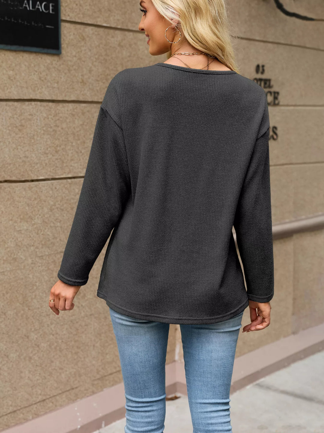 Waffle knit V-neck button-down cardigan with pockets