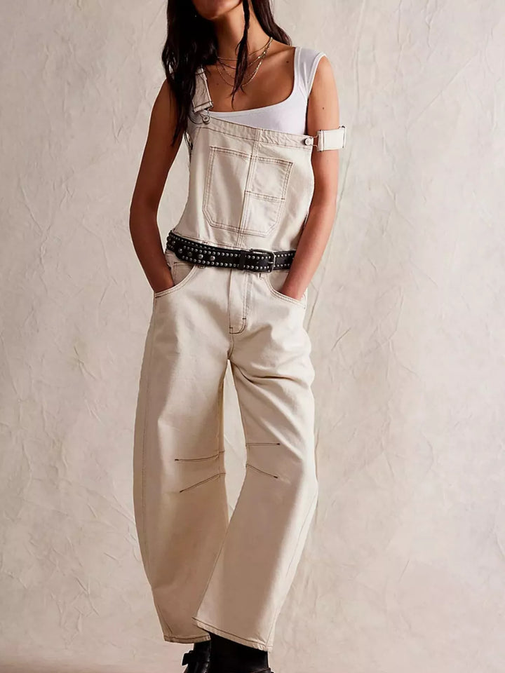 Off-white Wide-leg cotton denim overalls with adjustable straps