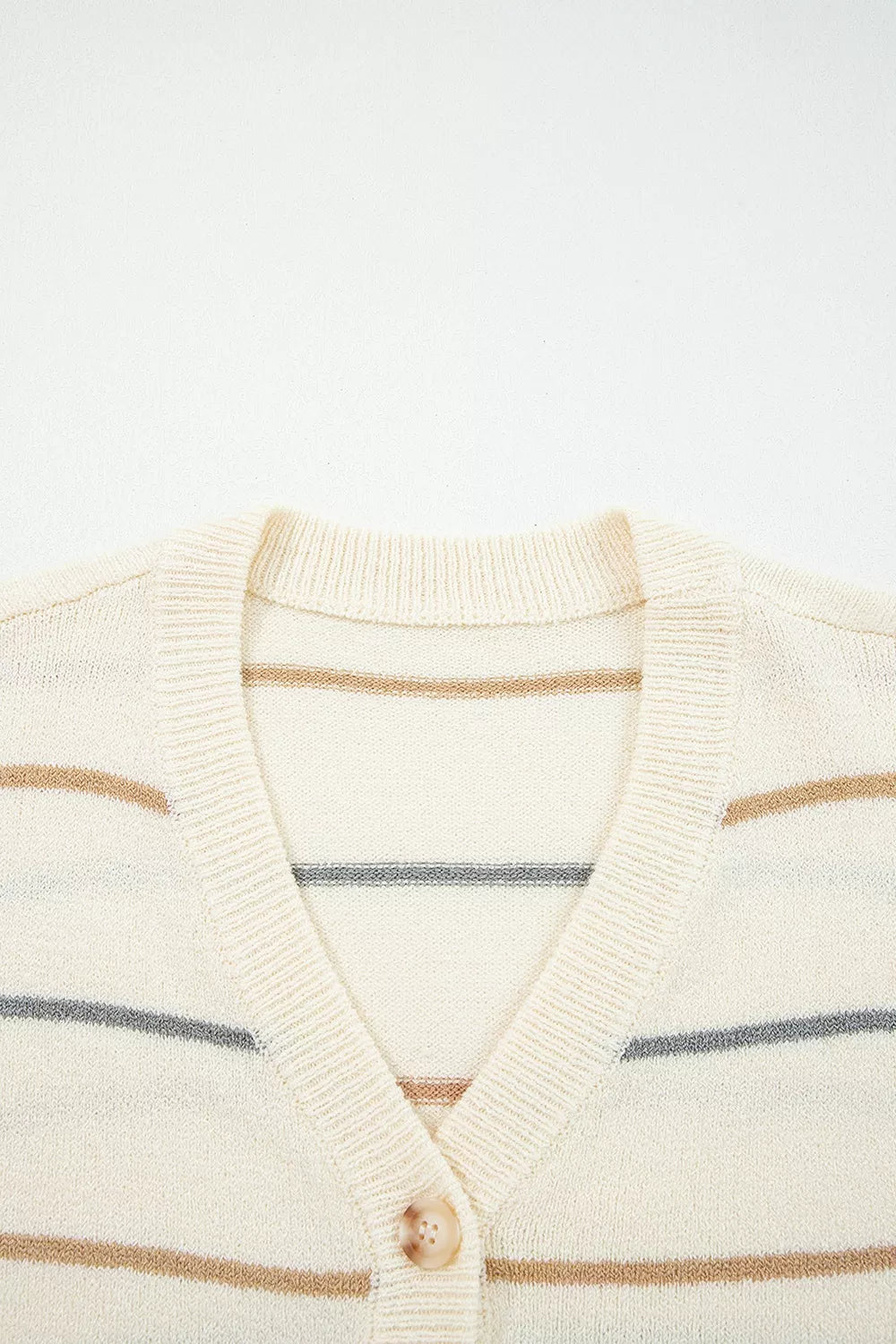 Striped knit button-front cardigan with V-neck