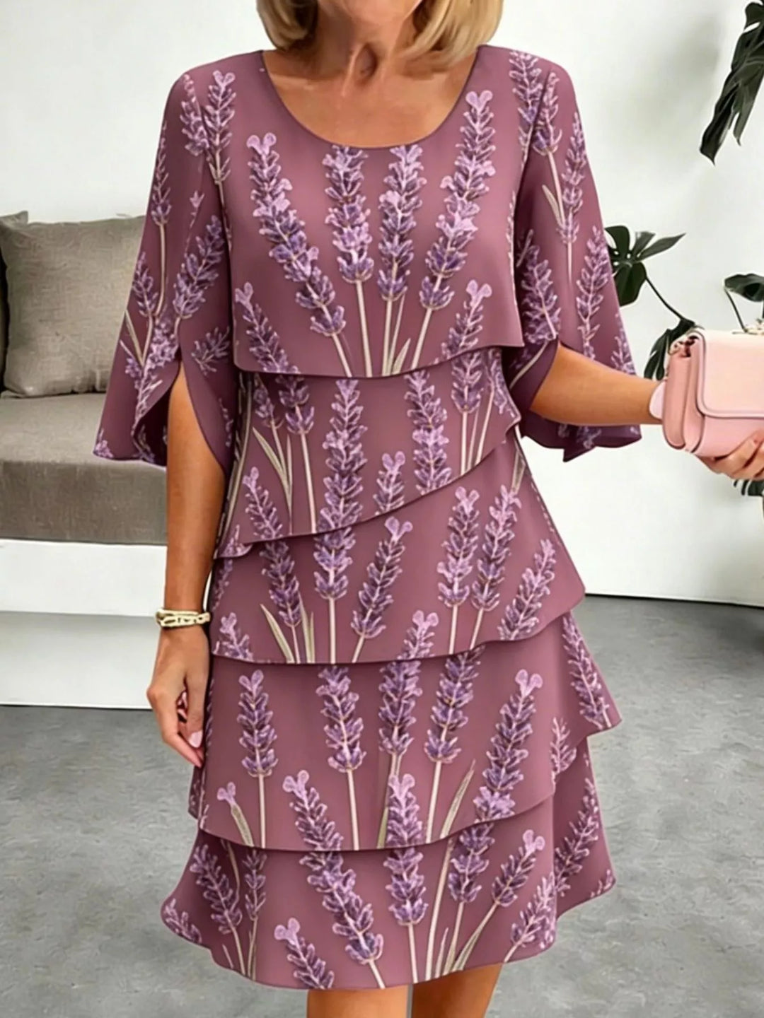 Tiered floral print midi dress with flutter sleeves