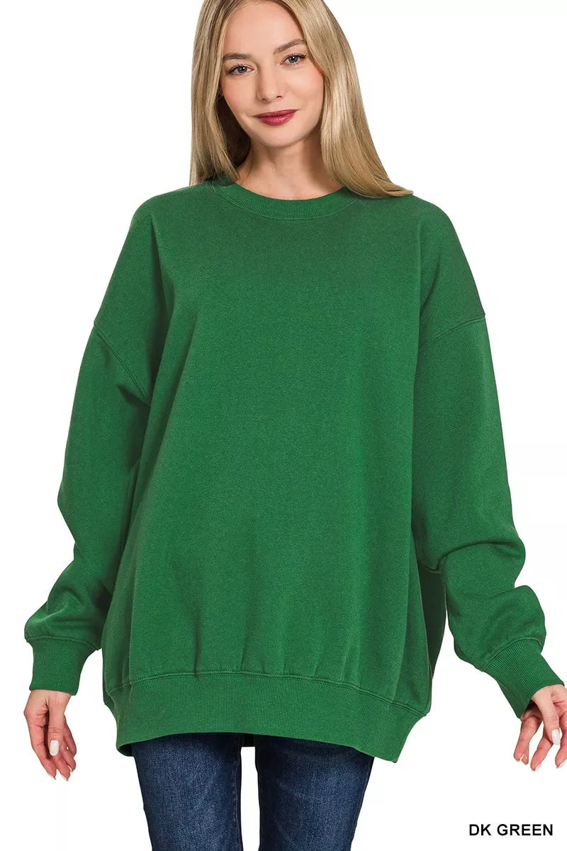 DK GREEN Oversized round neck fleece tunic sweatshirt