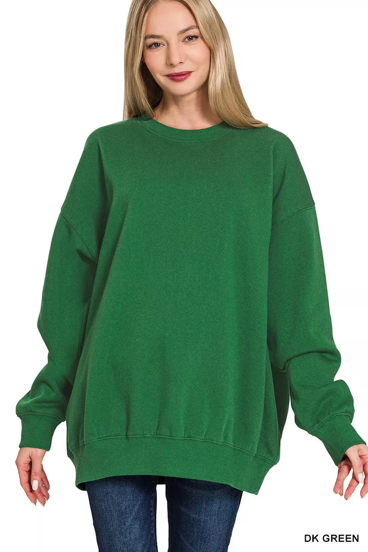 DK GREEN Oversized round neck fleece tunic sweatshirt