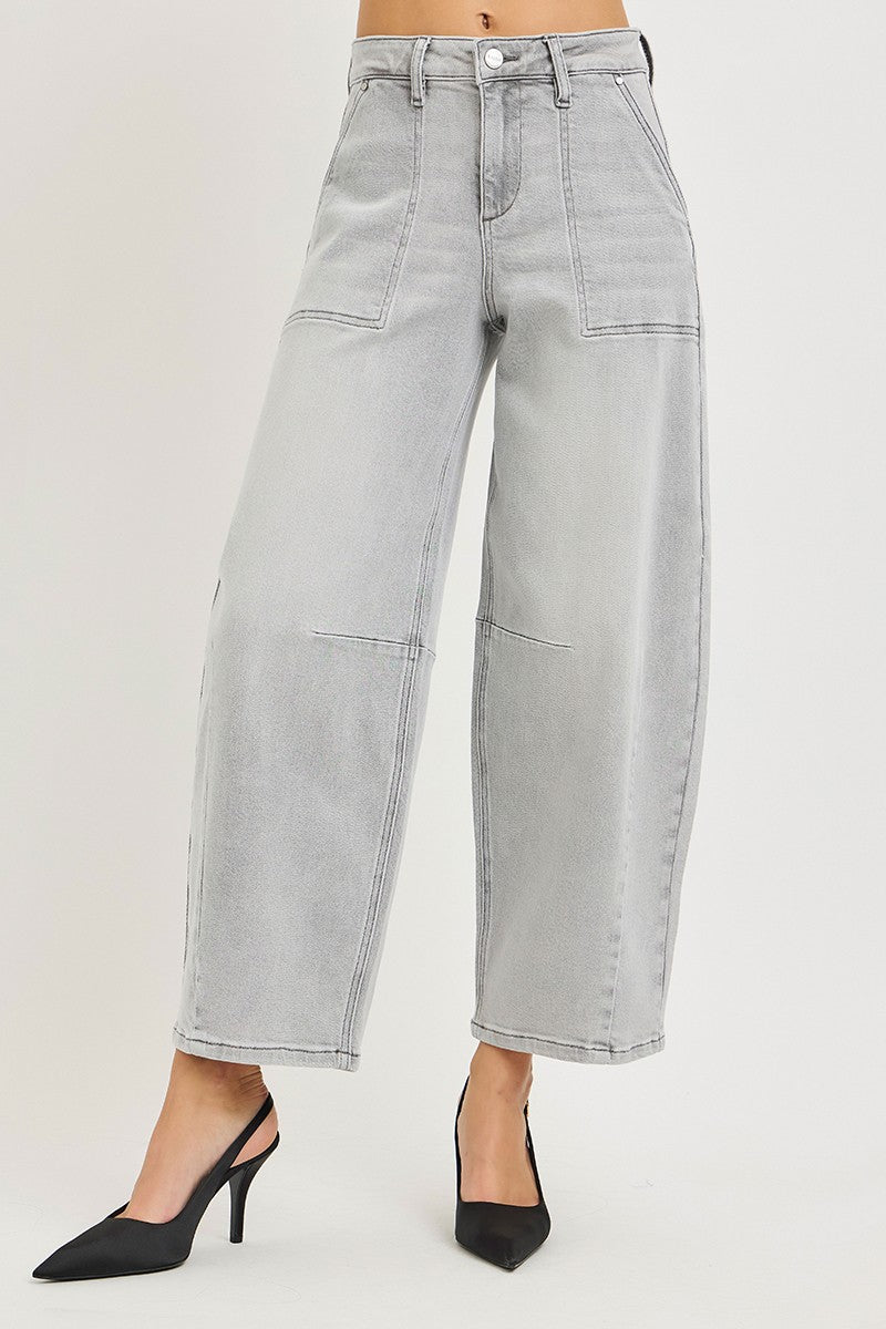 Slouchy high-rise barrel jeans with patch pockets