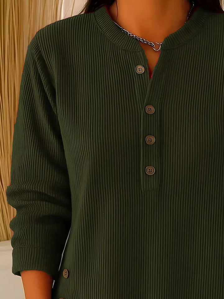 Ribbed half-button henley top with side buttons