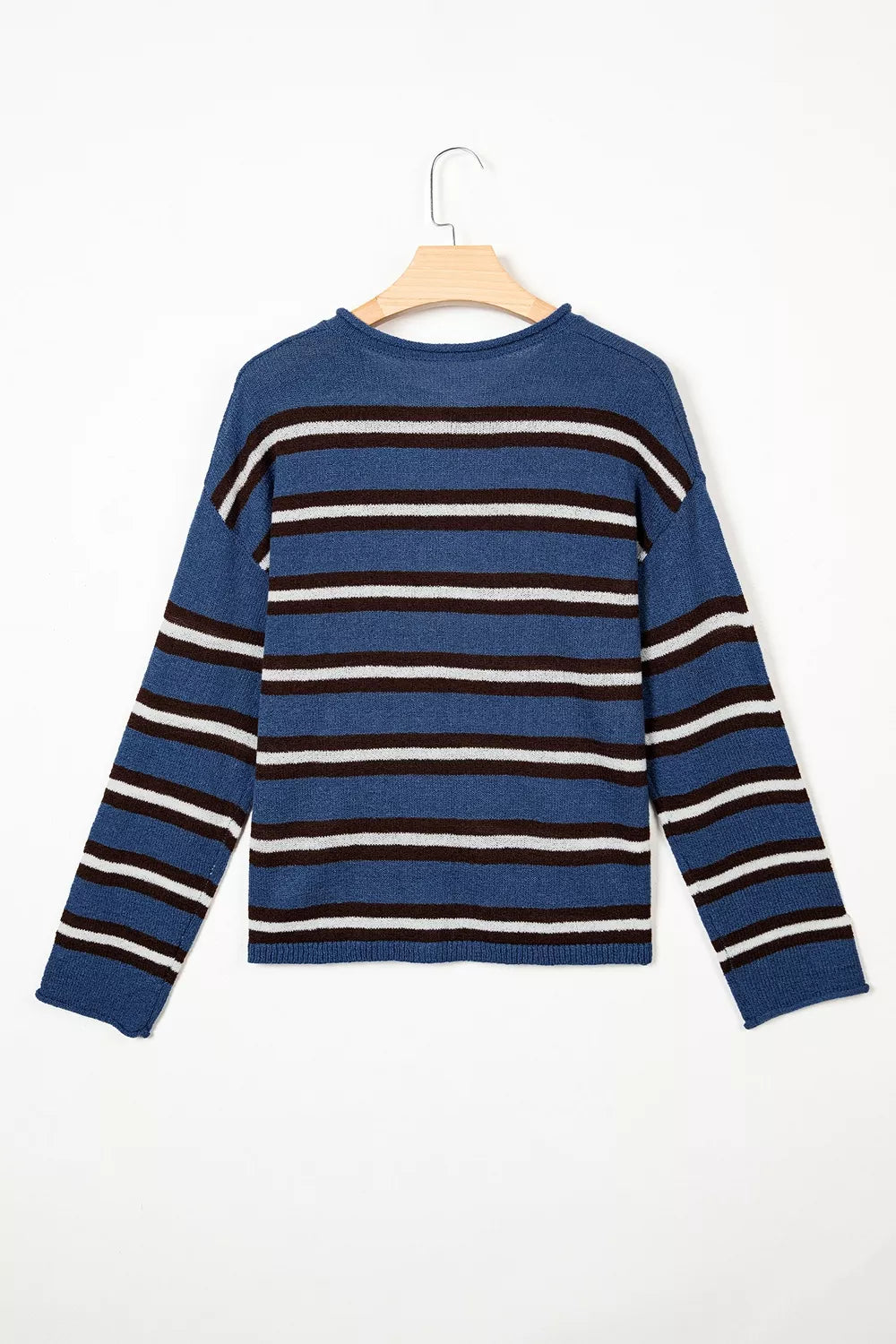 Striped drop shoulder button-front knit cardigan
