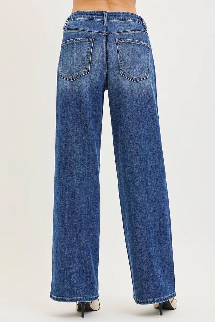 Slouchy mid-rise wide-leg baggy jeans with pockets