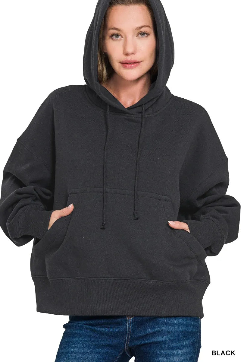 Oversized fleece hoodie with kangaroo pocket and drawstring hood