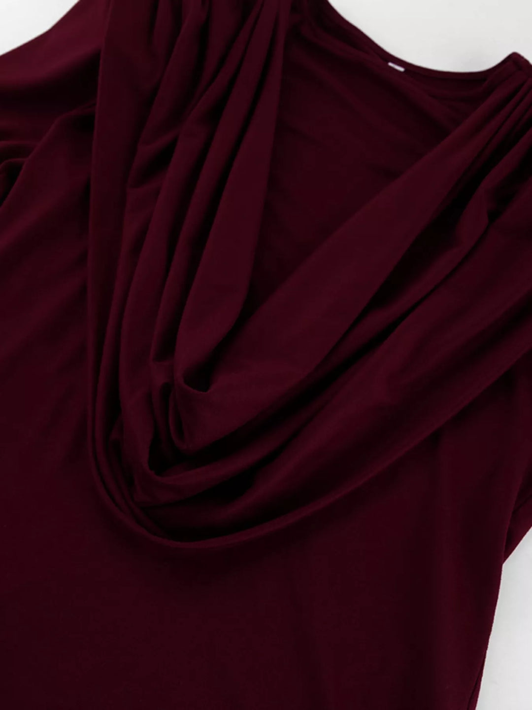 Draped cowl neck long sleeve top with ruched sides