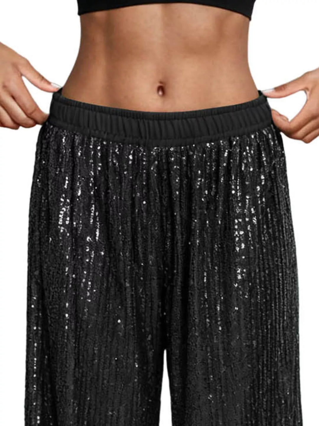 All-over sequin wide-leg pants with elastic waist