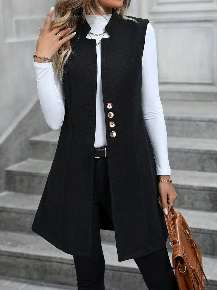 Longline sleeveless vest coat with button front