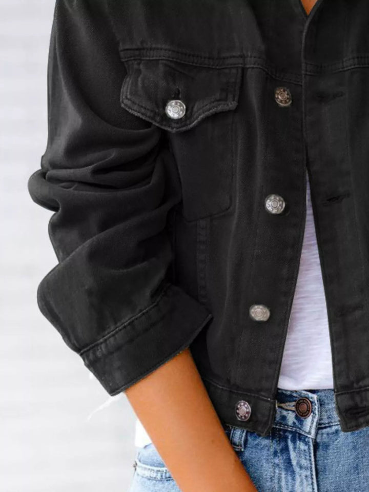 Cropped button-up denim jacket with chest pockets