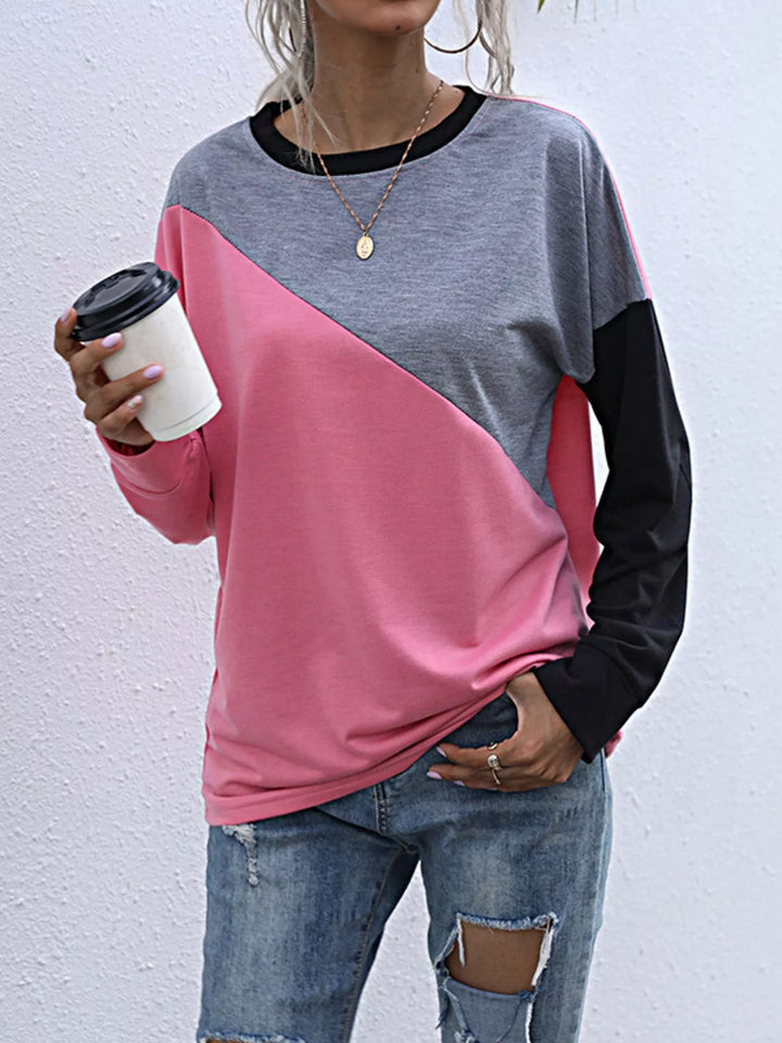 Color block crew neck sweatshirt with drop shoulders