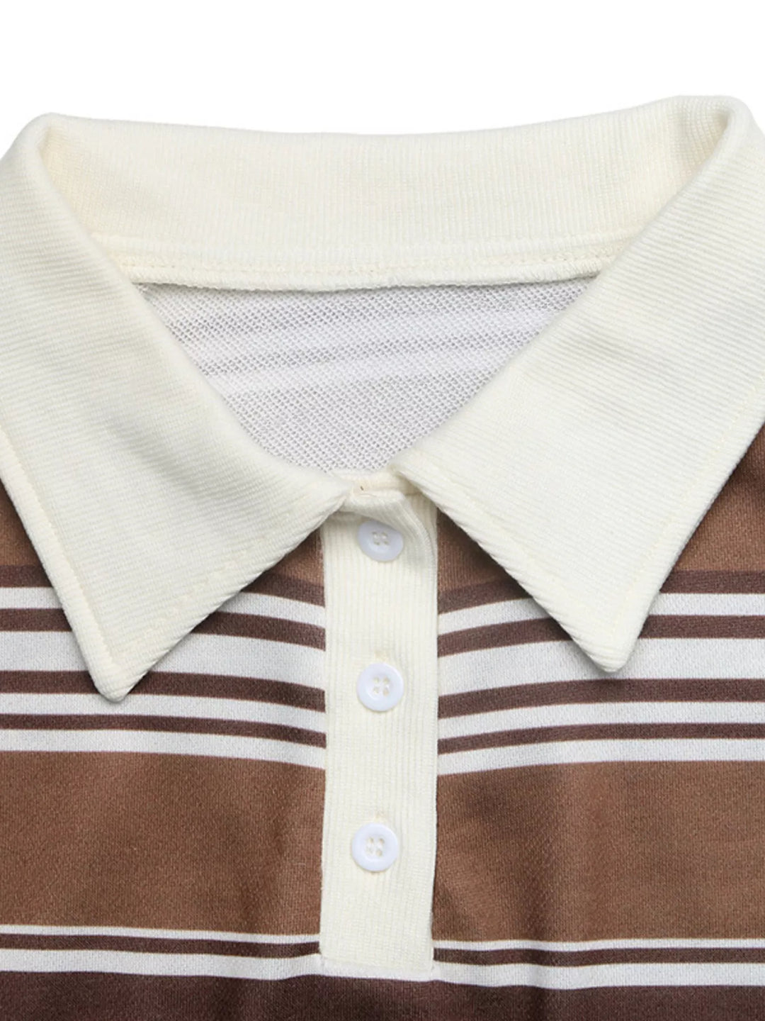Striped drop shoulder polo sweatshirt with button placket