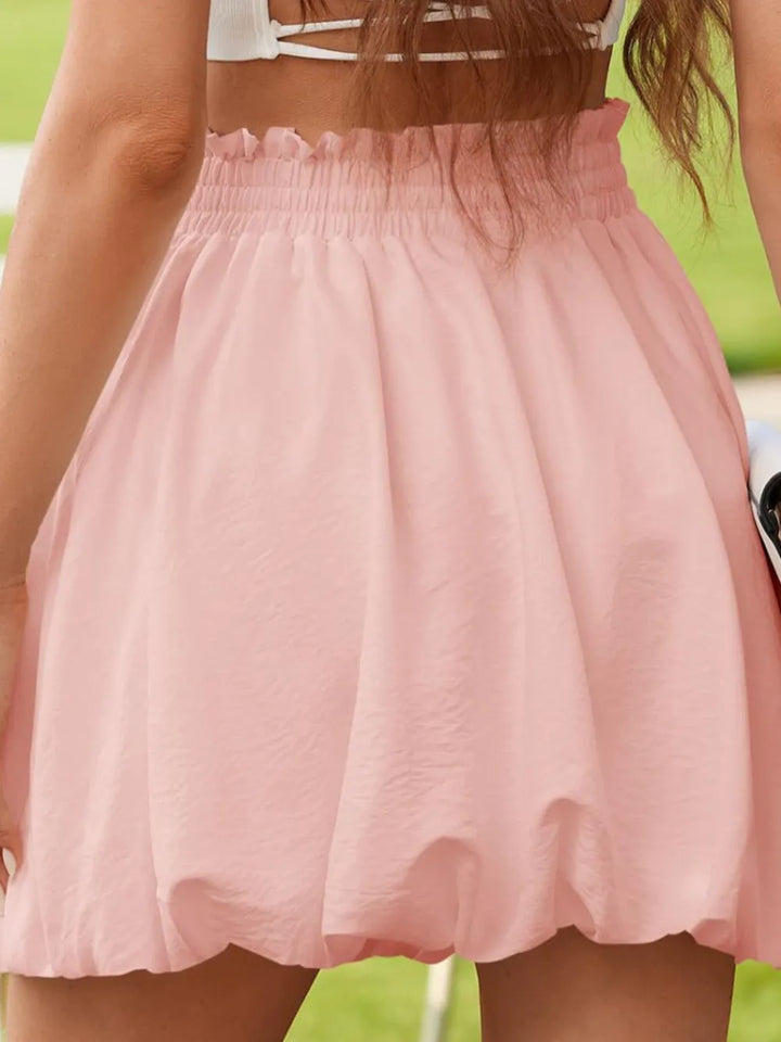 Bubble hem mini skirt with smocked waistband
