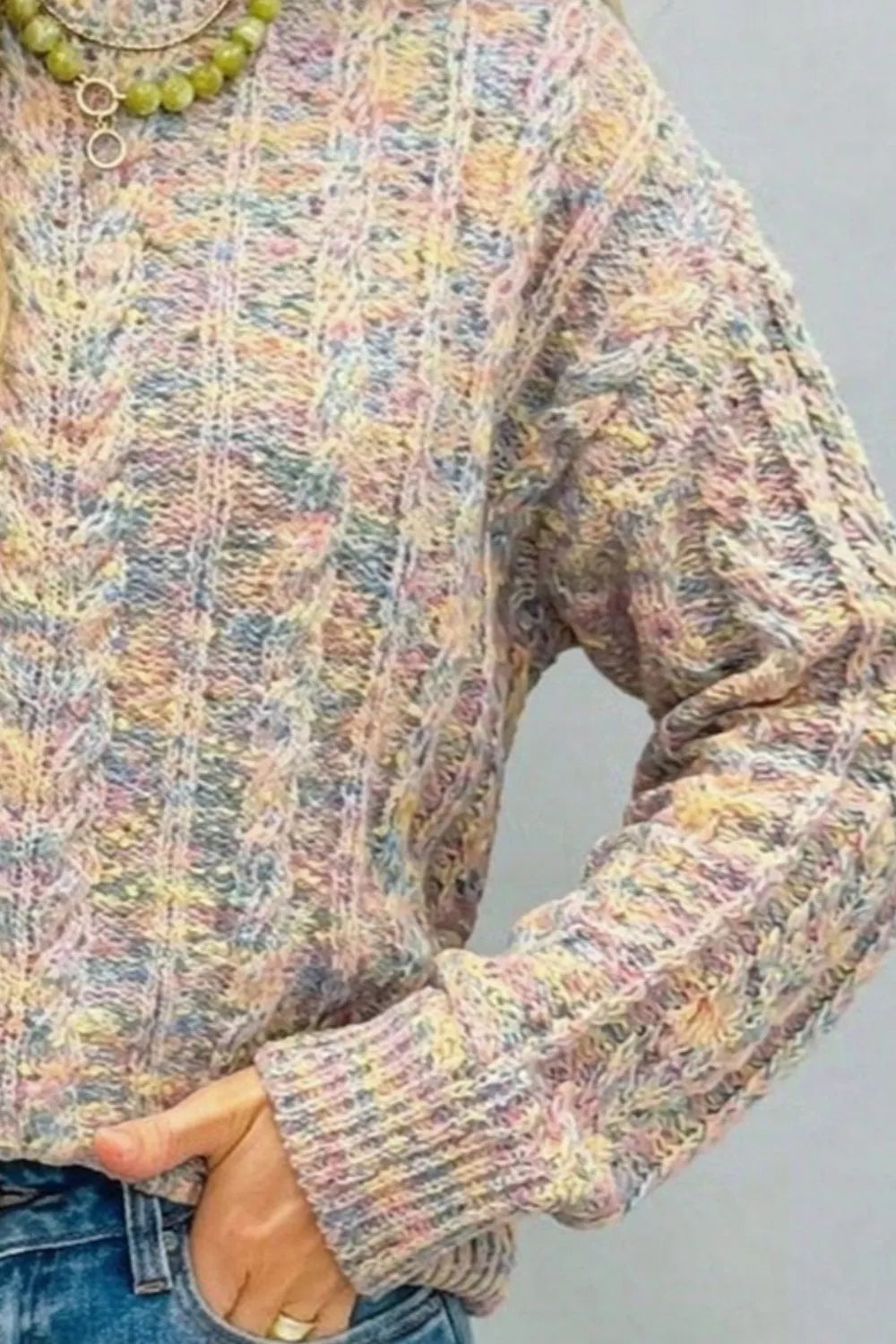 Space-dye cable knit dropped shoulder sweater